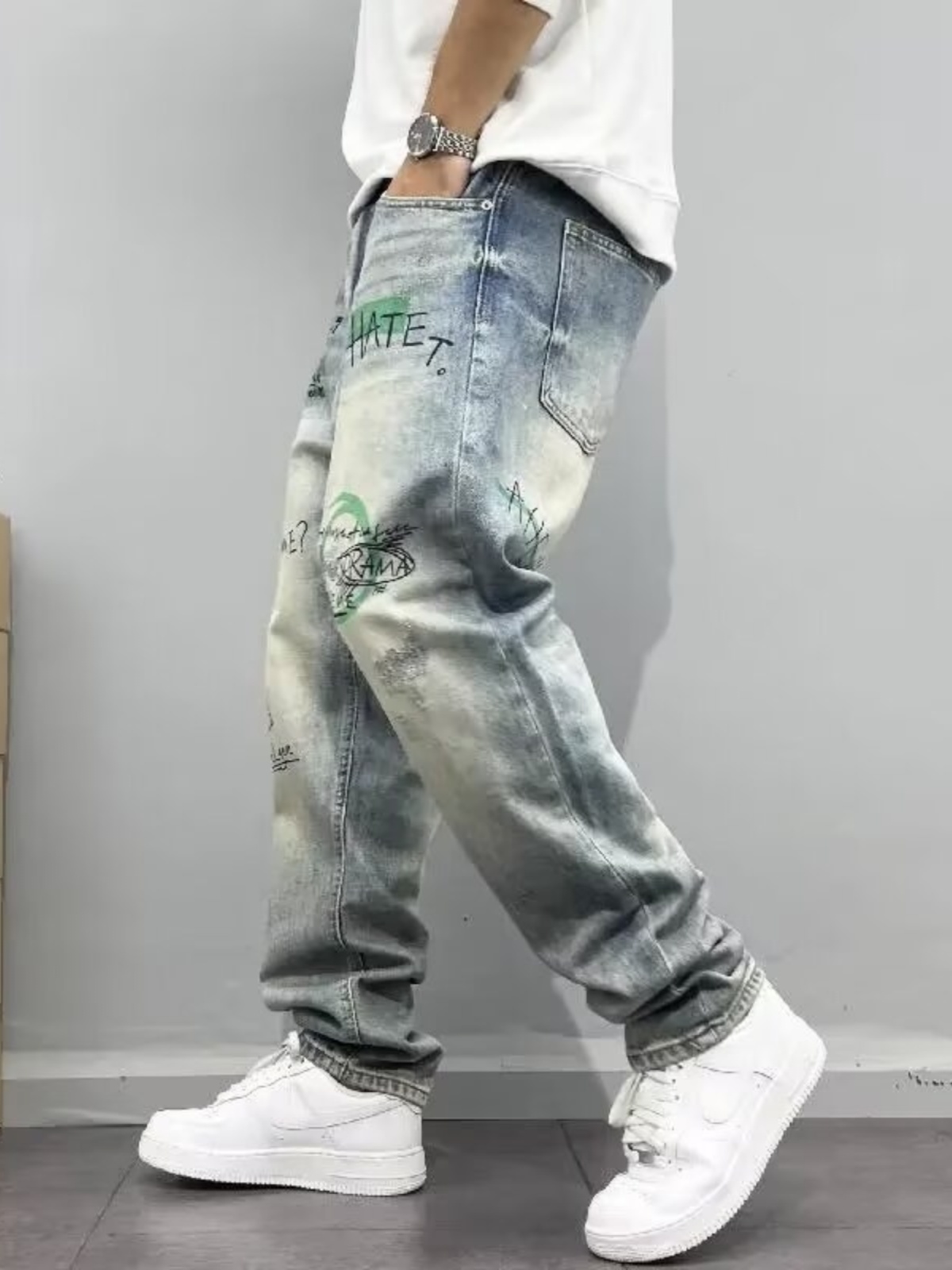 Retro American Streetwear Men' - Streetwear Brand Jeans 评论和价格