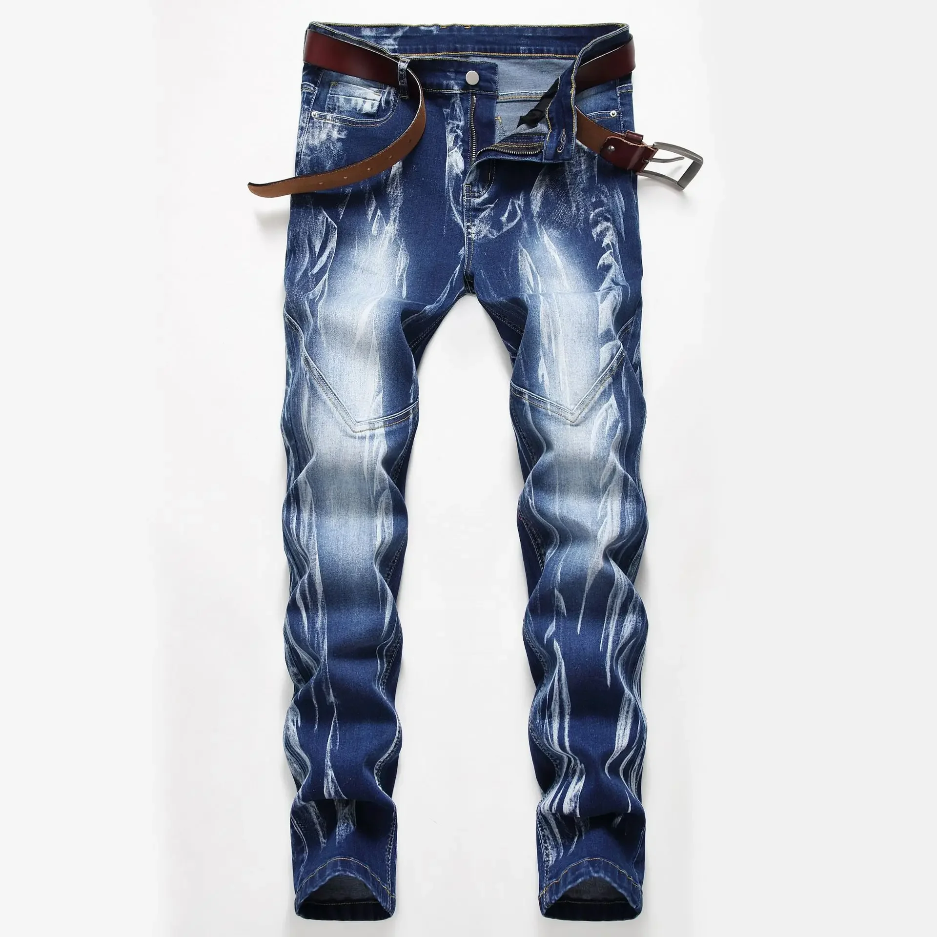 Fashion Print Men's Elasticity - Streetwear Brand Jeans 评论和价格
