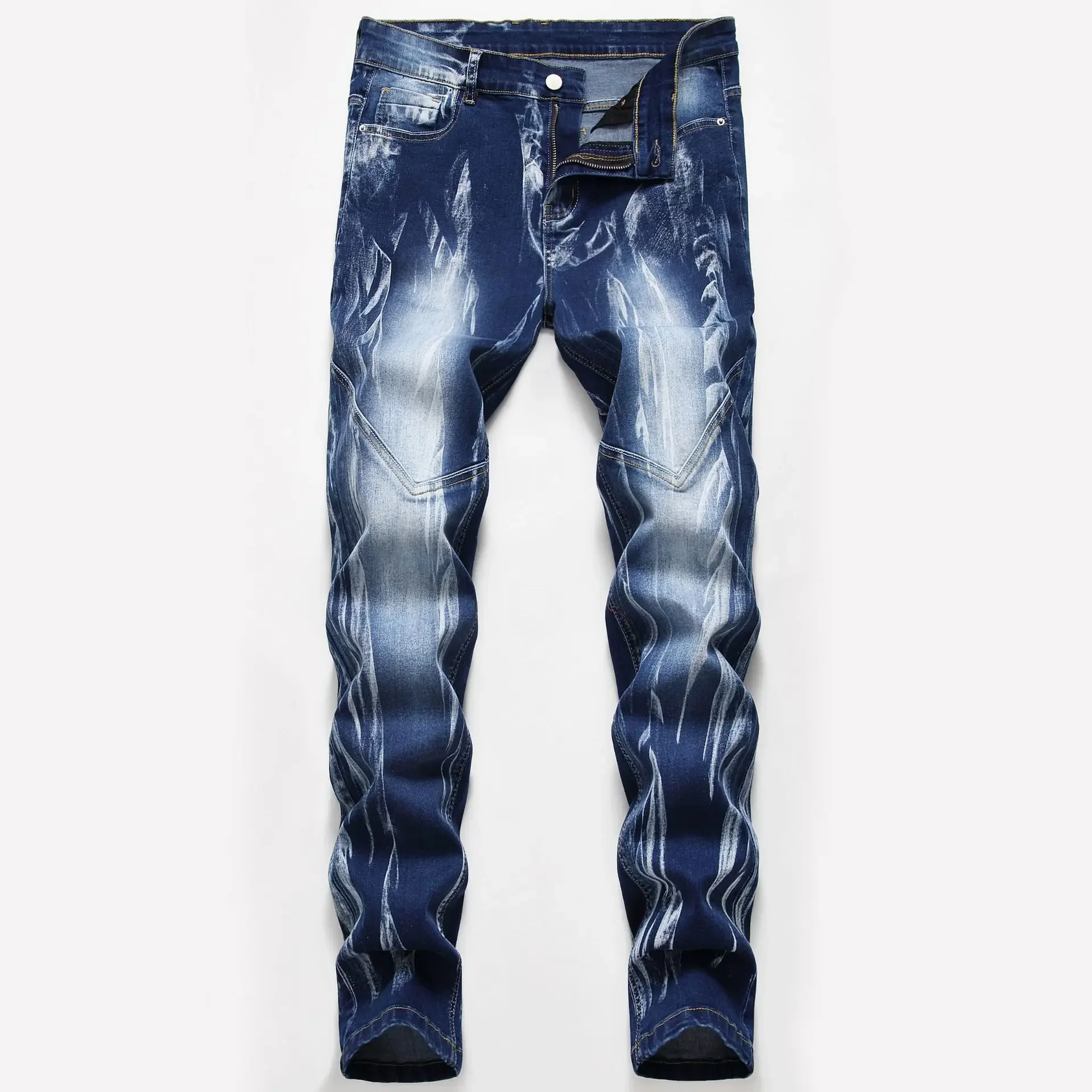 Fashion Print Men's Elasticity - Streetwear Brand Jeans 评论和价格