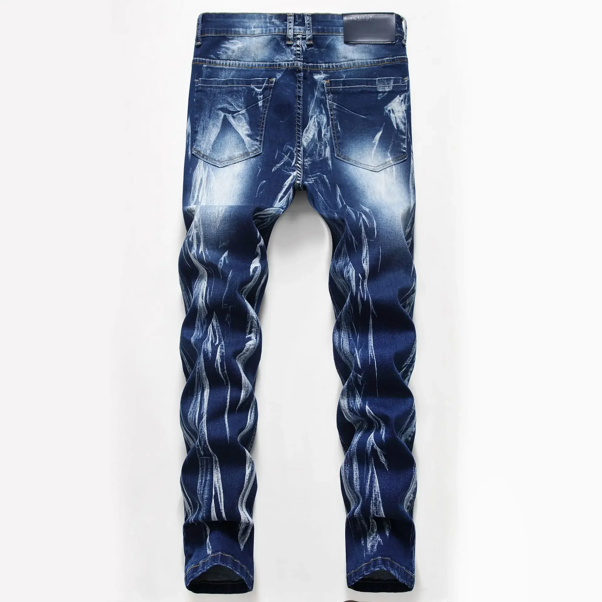 Fashion Print Men's Elasticity - Streetwear Brand Jeans 评论和价格