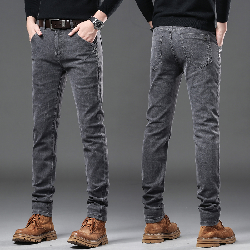 New Pure Gray Korean Slim Jean - Streetwear Brand Jeans 评论和价格